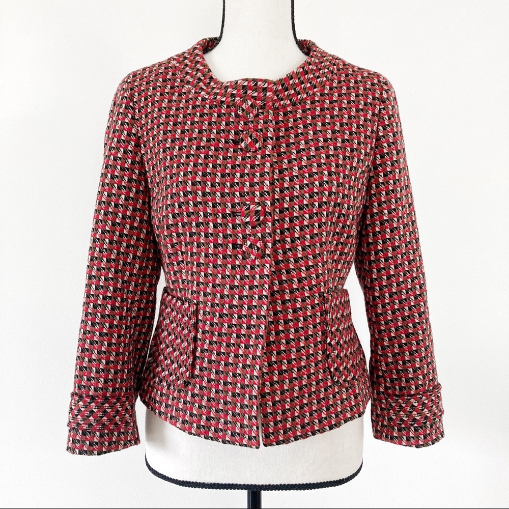 LOFT slightly cropped red checkered blazer size 4